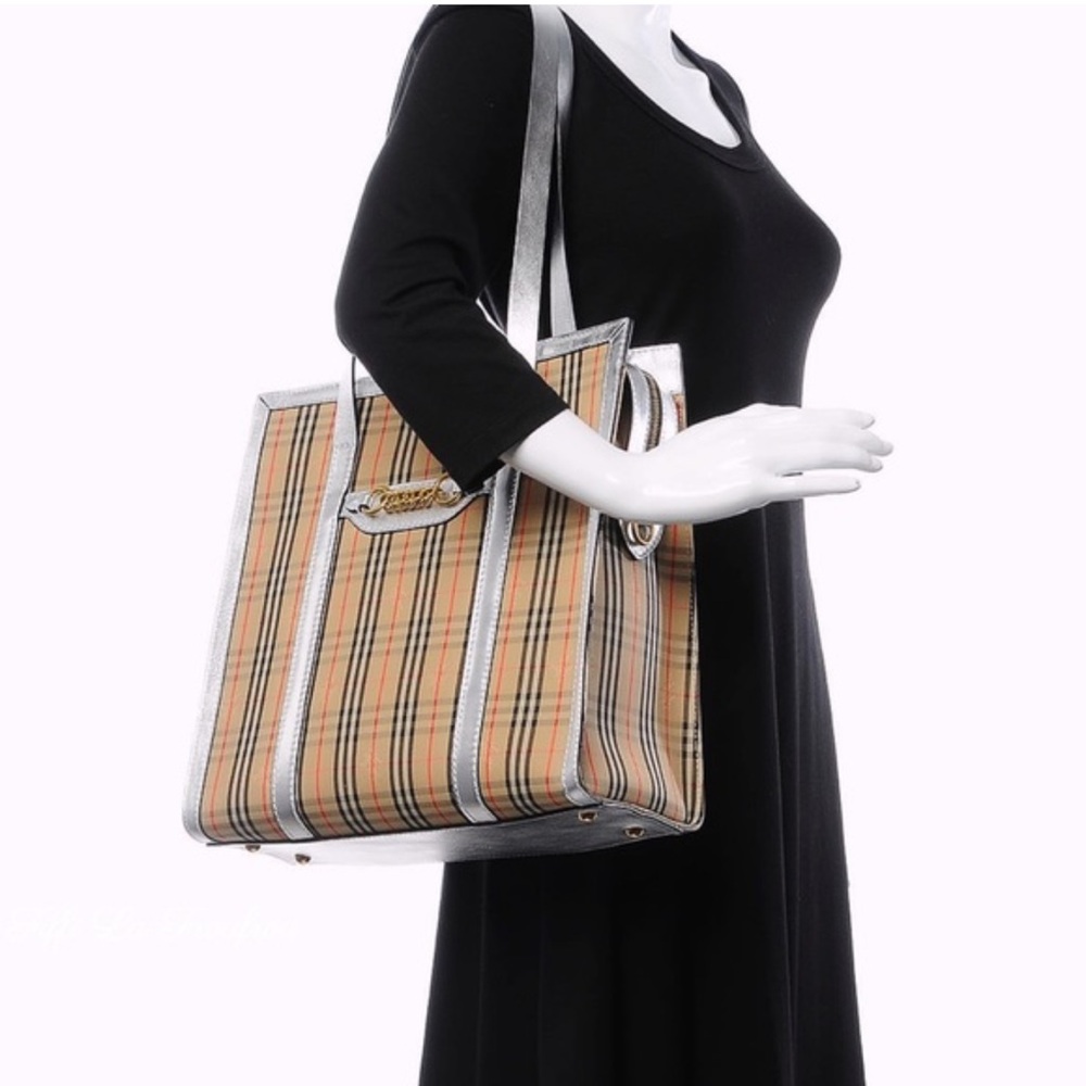 Authentic Burberry Checkered Tote Bag with Silver Accents - Picture 15 of 16